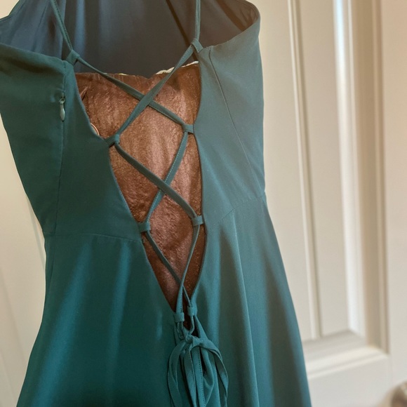 Event dress by Tobi. Floor length, forest green with high slit & lace up back. - Picture 5 of 7